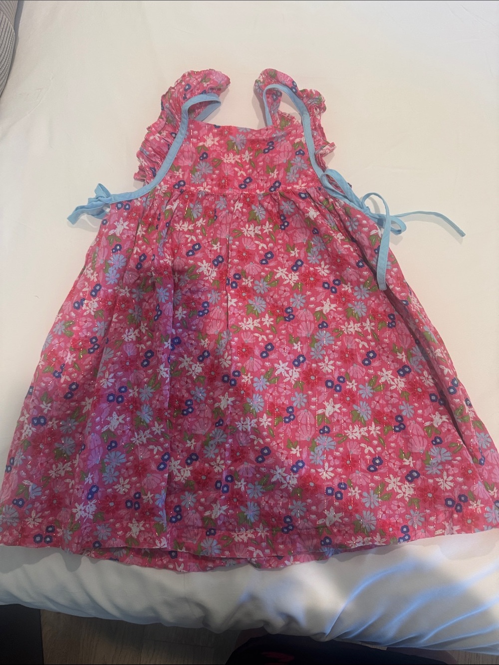 Pink Chicken Pink Floral Sundress with Blue Trim